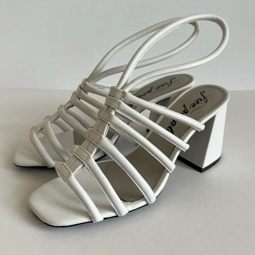 Free People White Strappy Block Heels Colette Sandal 8